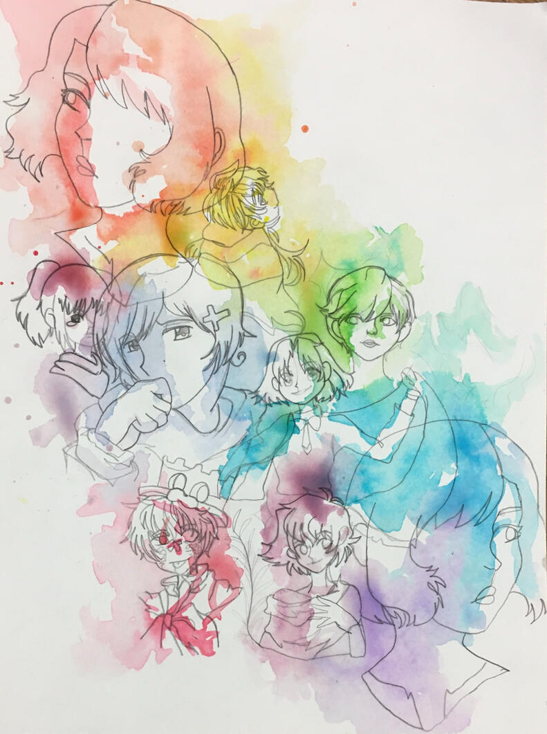 One line drawing water color project, December 16th 2021